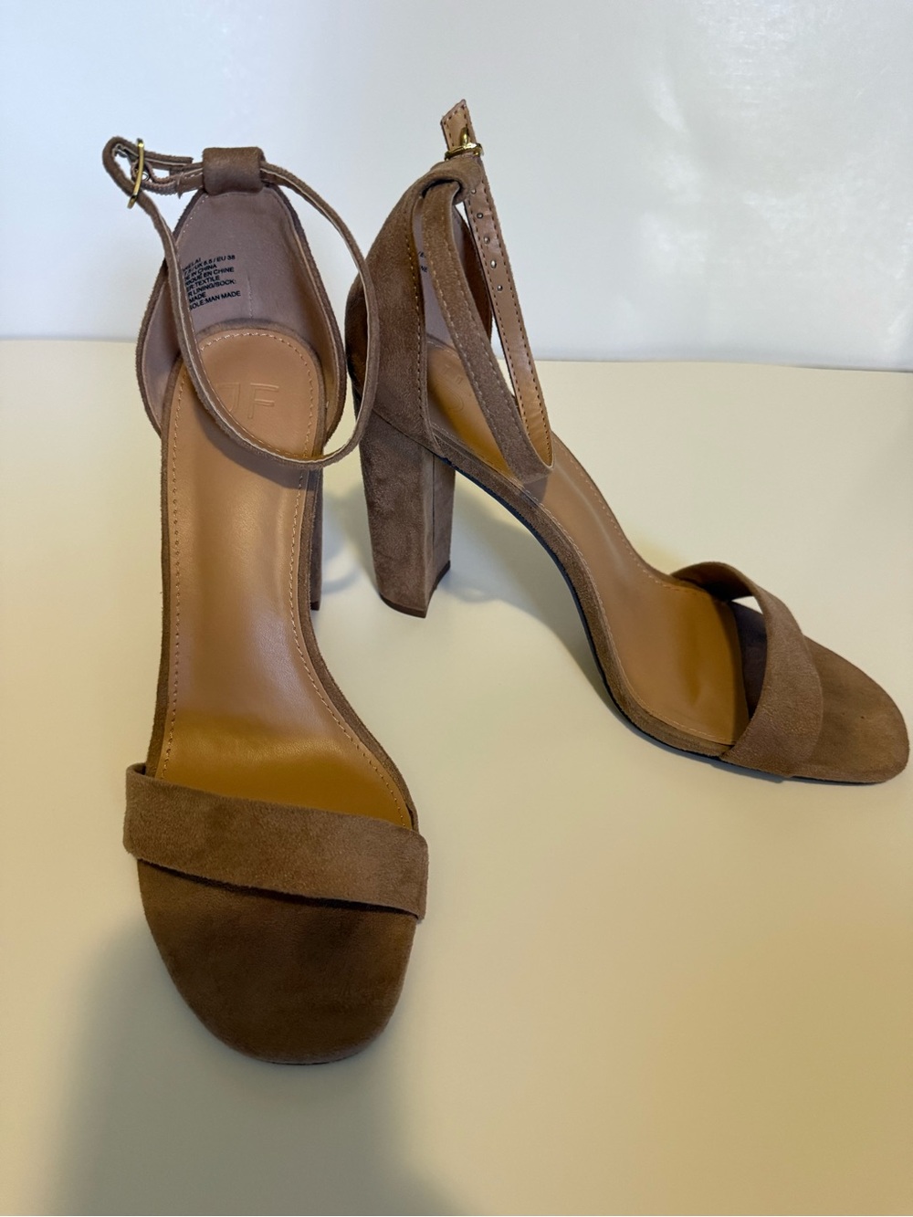 Suede Ankle-Strap Block Heels in Brown